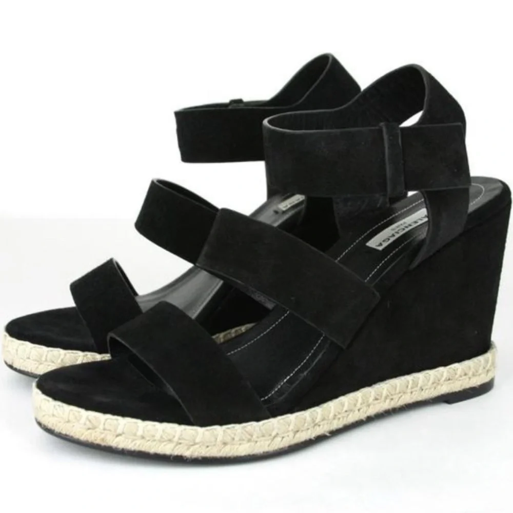 EUC Balenciaga Suede Platform Sandals‎ Black sz 7 EU 37 rope track leather wedge